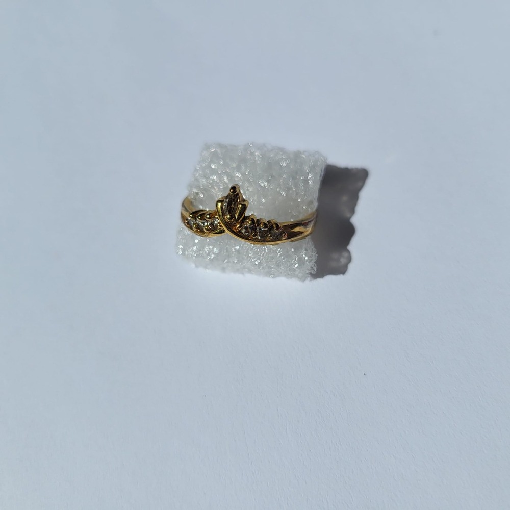 Vintage 925 Sterling Silver Tiara Crown Ring Size 9 Gold Tone Marquise Crystal - Picture 7 of 8